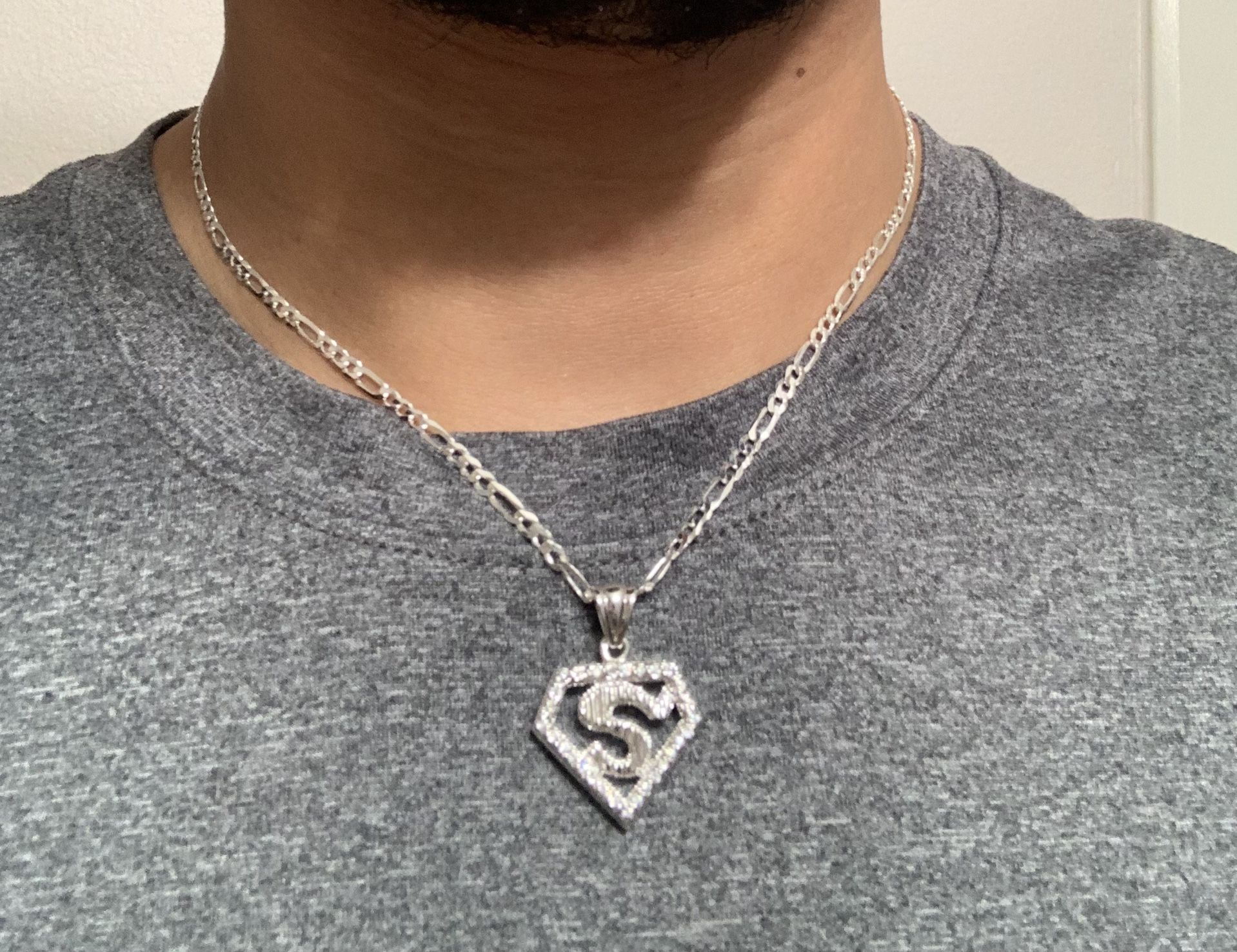 925 Silver Superman Pendant and Necklace 