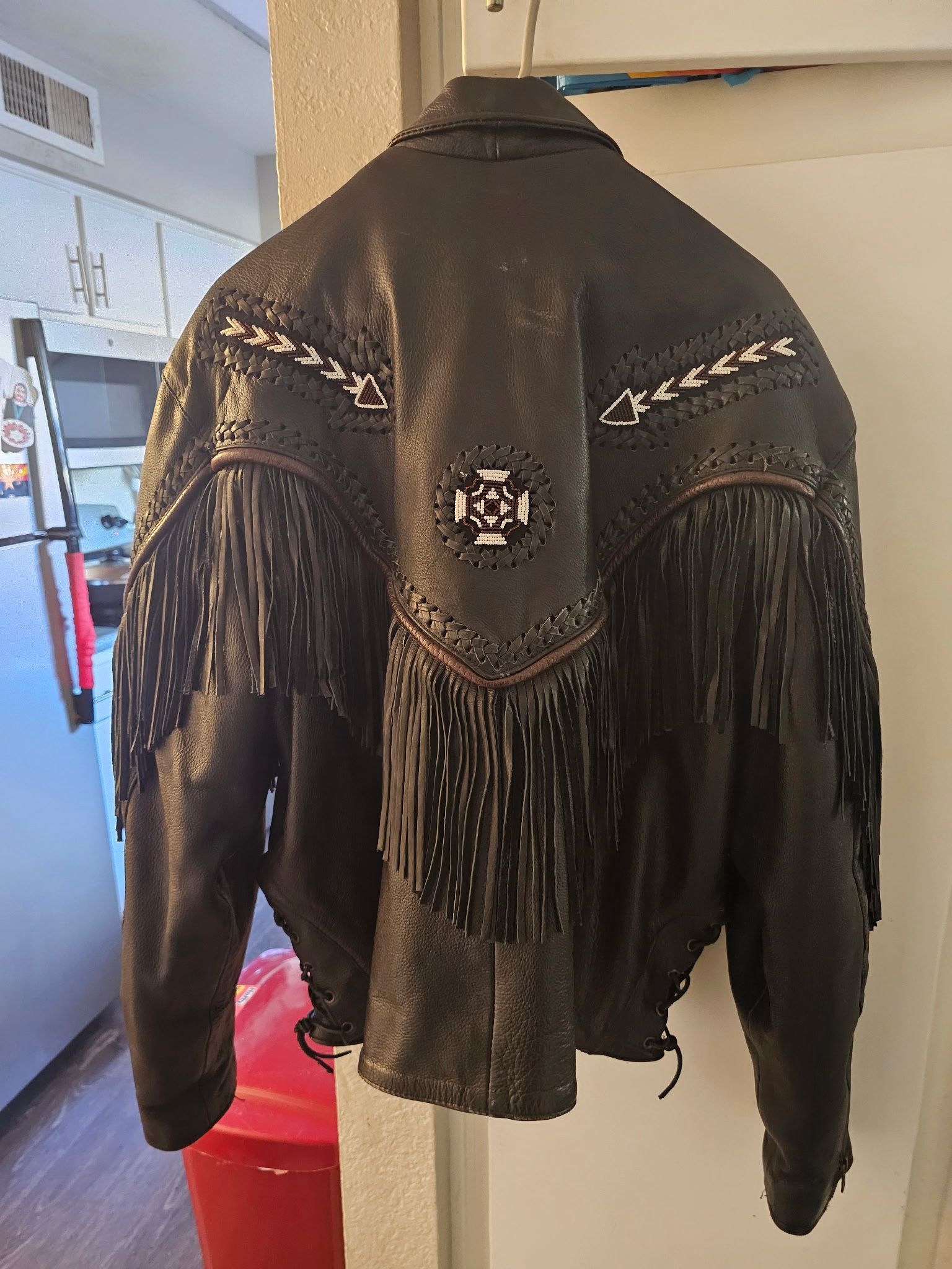 Until premium leather fringe jacket