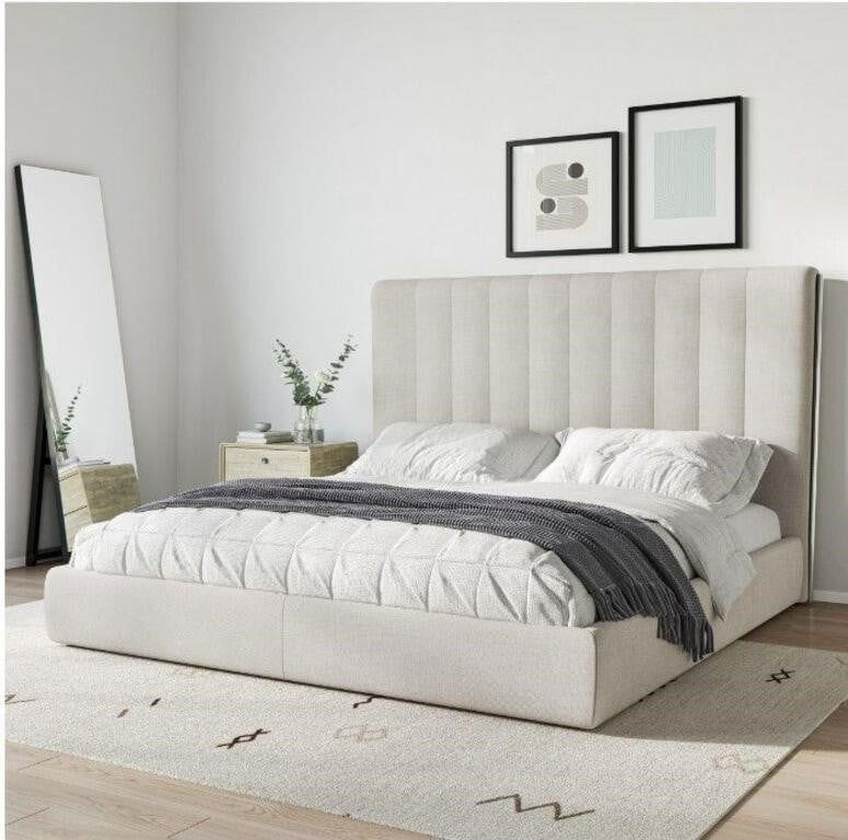 Brand new cream, queen size platform bed Free delivery. financing available 