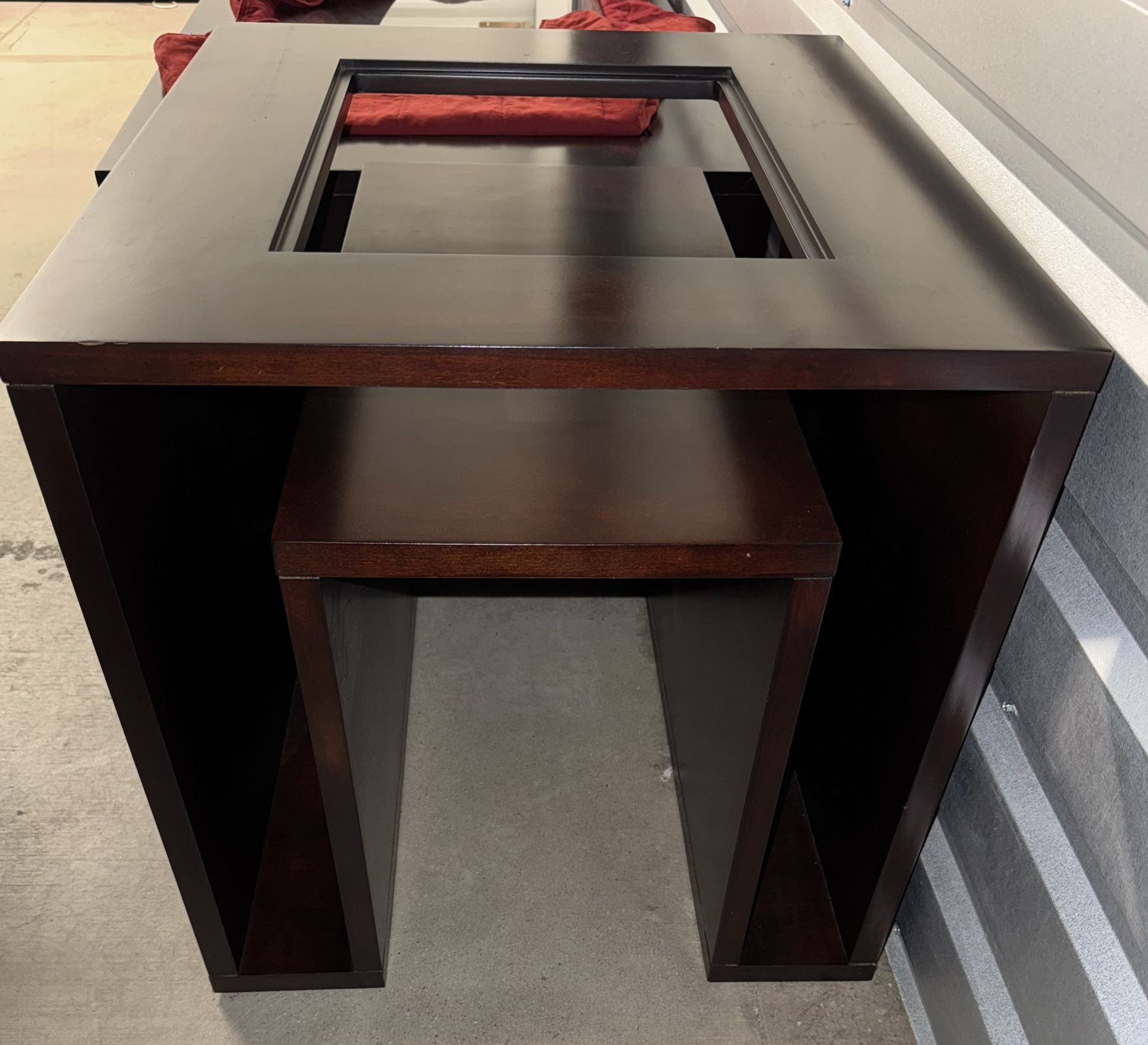 Solid Wood End Table w Glass Top, Dark Brown 