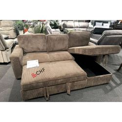 Corduroy Sleeper Sectional Sofa With Storage Chaise 