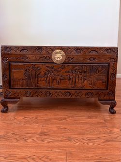 Vintage Chinese hand-carved camphor wood chest/blanket chest