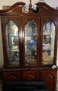 Cherry Wood China Cabinet with Glass Door