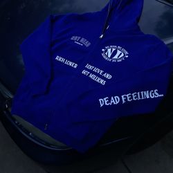 NOT DEAD STUDIOS BLUE AND WHITE JACKET, SIZE MEDIUM 