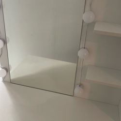 White Vanity Table with Mirror and Lights