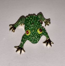 Vintage Green & Gold 3-D Frog With Red Eyes Lapel/Hat Pin