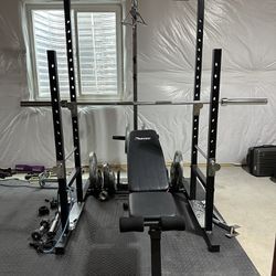 Home Gym Set - Cage, 300lb Weights, Bars, Bench
