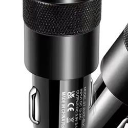 Compact universal car charger with dual USB and Power Delivery ports, offering fast charging and safety protections. 