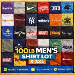 MENS SHIRT LOT 100 LB SMALL-3XL GRAPHIC TEES HAWAIIAN BUTTON-DOWNS BULK RESALE