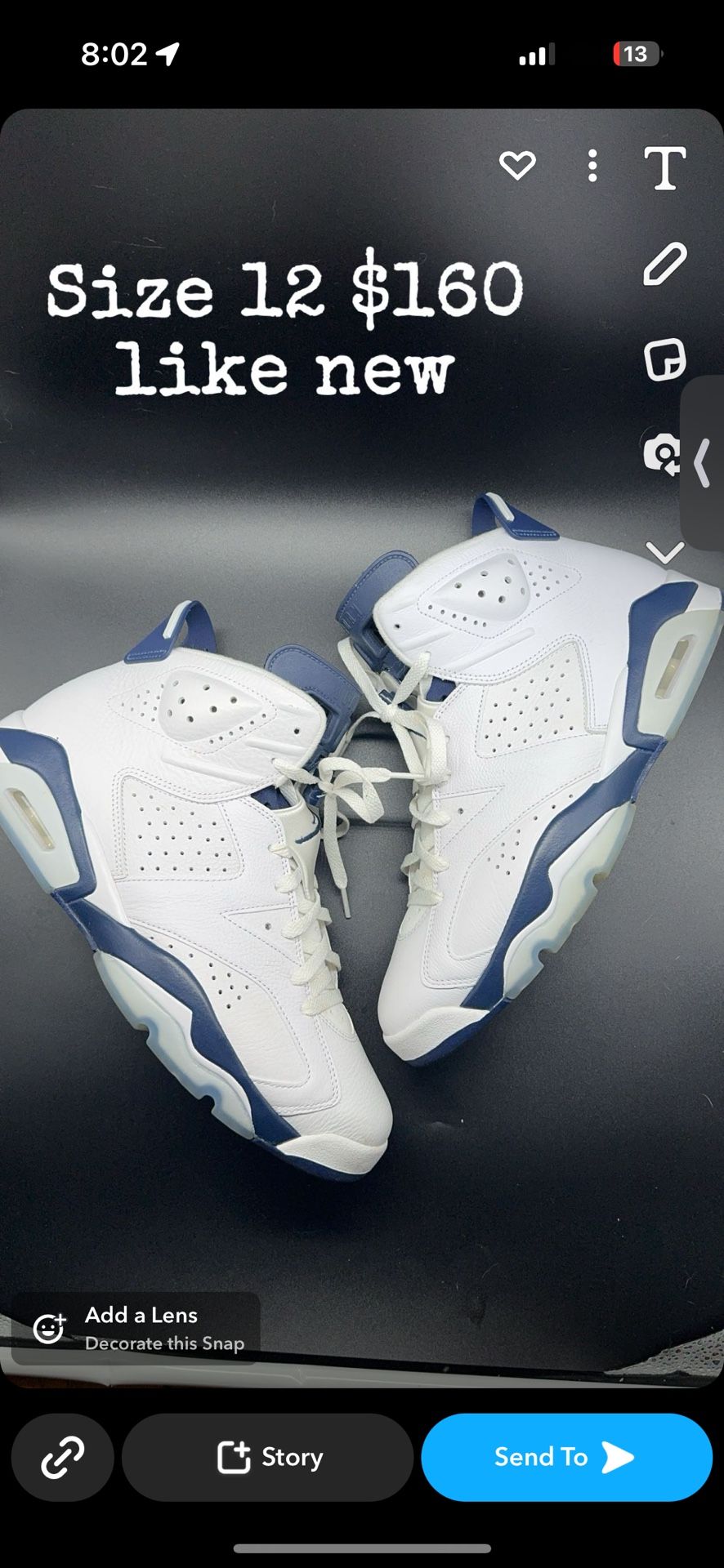 Jordan 6 Midnight Navy Size 12 $160 