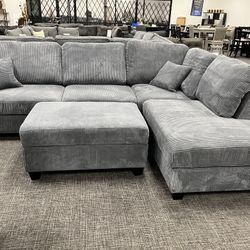 Gray Sofa Sectional Set W/ Storage Ottoman