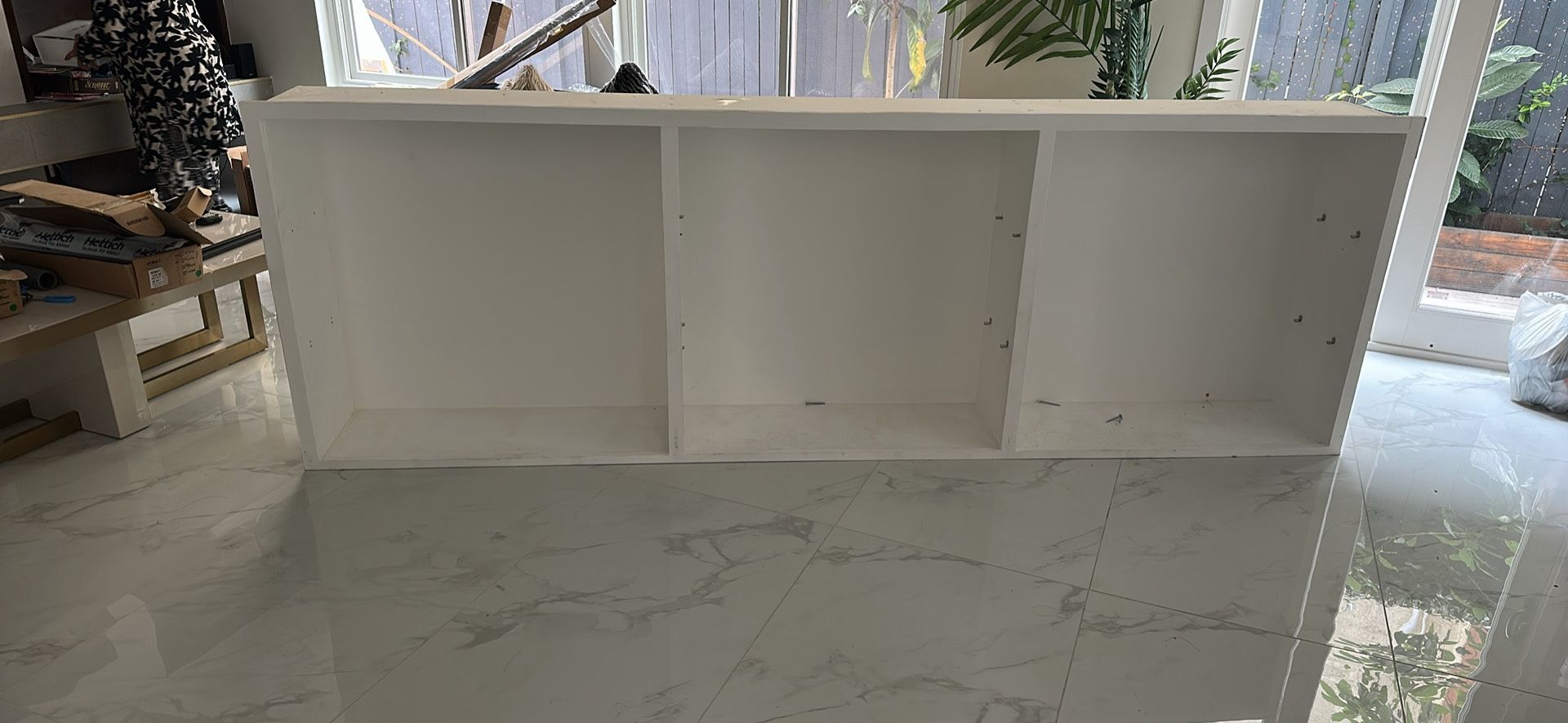 Custom built White plywood wood Wall kitchen cabinet garage laundry unit comes with glass shelves