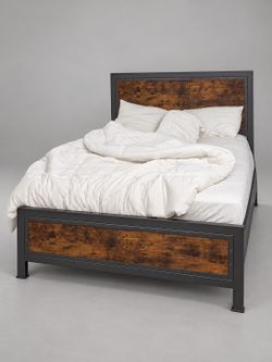 Industrial Metal and Wood Bed Frame