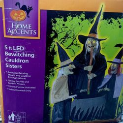 5ft Holloween Animatronics Bewitching Cauldron Sisters decor