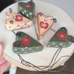 Primitive Country Wooden Hearts With Red Apples