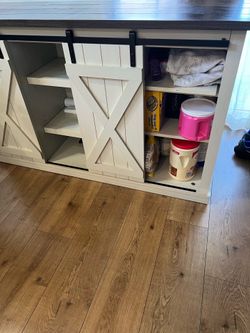 Entryway Cabinet With 2 Sliding Barn Doors & Drawer Console Table Wood Sideboard