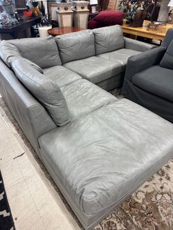 Gray Leather Sectional Sofa with Chaise