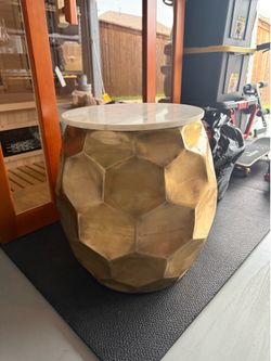 Beehive gold end table with marble top