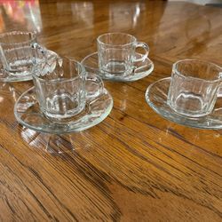 8 Piece Espresso Set - Like New - Fun-damentals Verona - 4 Glass Demitasse Cups & 4 Saucers