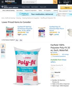 Fairfield 100% Polyester Poly-Fil 20 oz, Each, Waterfall