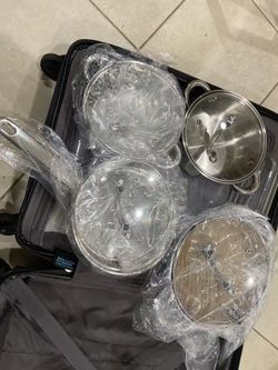 Cook N Home Stainless Steel Pots with Glass Lids – 3 New + 1 Used