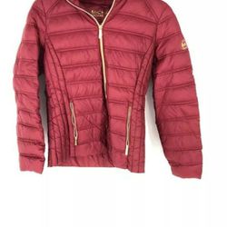 Michael Kors MK Womens Red Long Sleeve Hooded Full Zip Puffer Jacket Coat Size Small