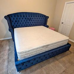 ❄️😍Brand New Upholstered Headboard, Black/Grey/Blue King & Queen Size Platform Bed Frame - Mattress | Pay After Delivery 🚚