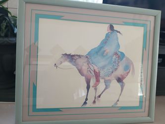 Framed Carol Grigg "Crow Warrior" American Indian Print or Lithograph