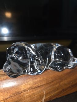 Vintage Princess House Clear 24% Lead Crystal Sleeping Puppy Dog Figurine W. Germany