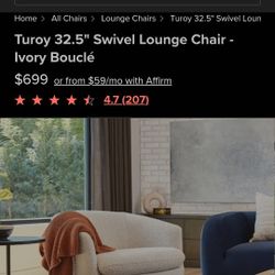 Turoy 32,5" Swivel Lounge Chair Ivory Boucle