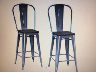Dorel Home Products Luxor 24" Metal Counter Stool with Wood Seat, Set of 2, Gunmetal