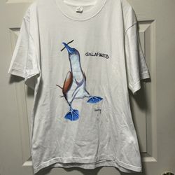 Vinatge Single Stich Galapagos Blue Footed Booby T-Shirt Marathon Sports White L
