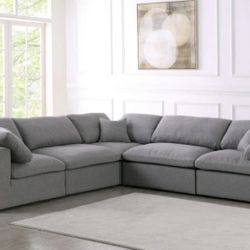 Serene Linen / Wood Grey Deluxe Cloud Modular Sectional

