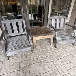  Restoration Hardware Outdoor Teak Table + 2 Lounge Chairs w/ Custom Cushions