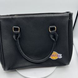 Womens Los Angeles Lakers Manhattan Purse Black Pebbled Tote Handbag Zip