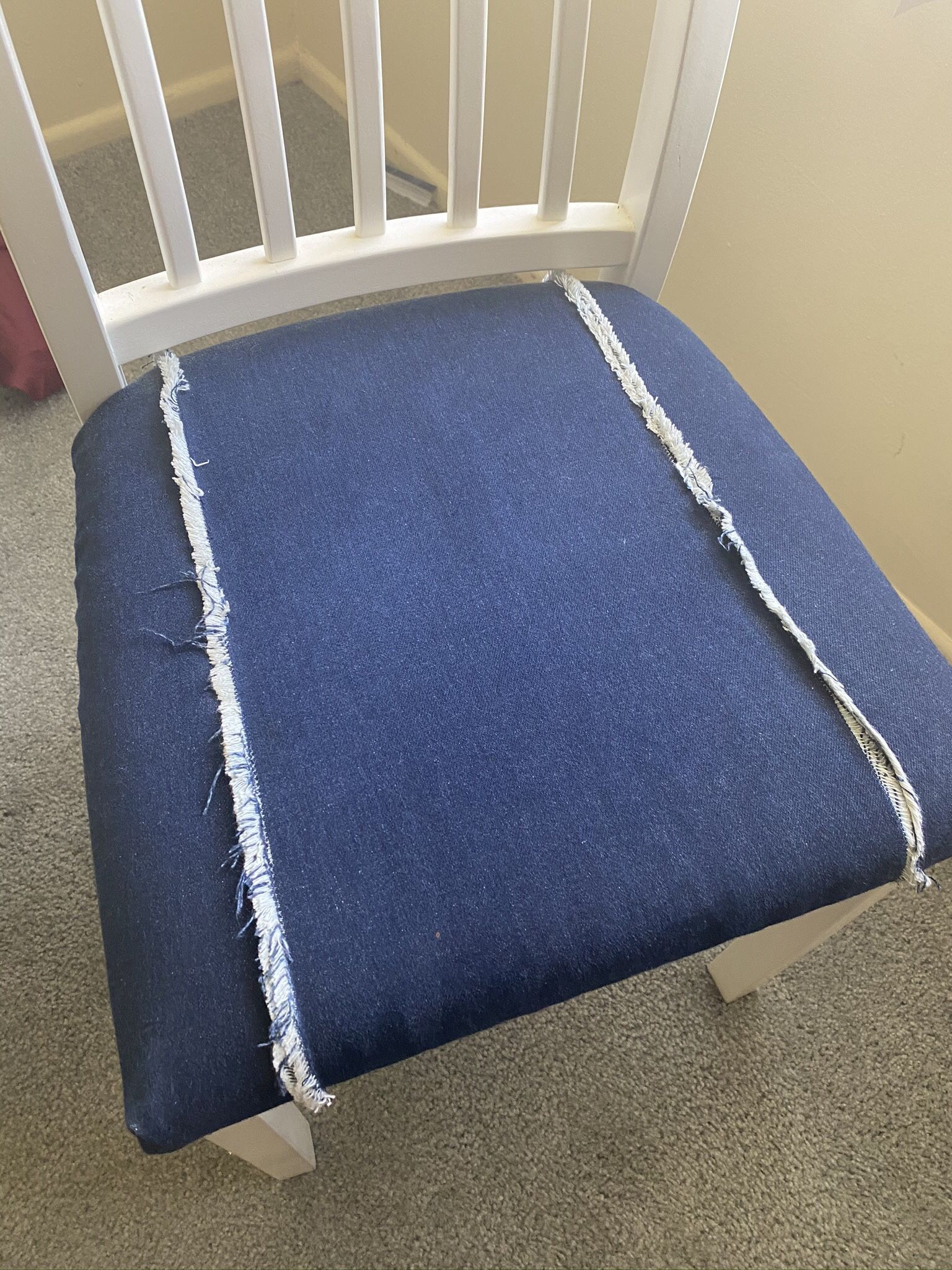 White Wood Dining Chair With Handmade Denim Cover