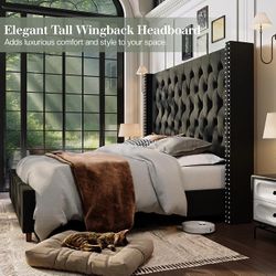 GORGEOUS! King 61.4" Tall Headboard, Side Panels & Footboard ONLY, Black Velvet.