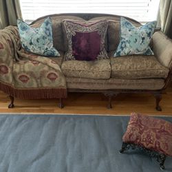 Antique Hand Carved Sofa, Couch Down Filled