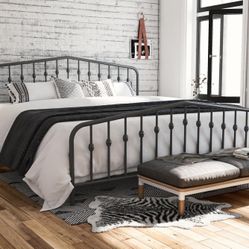 Novogratz Bushwick Metal Bed, King, Gunmetal Gray 