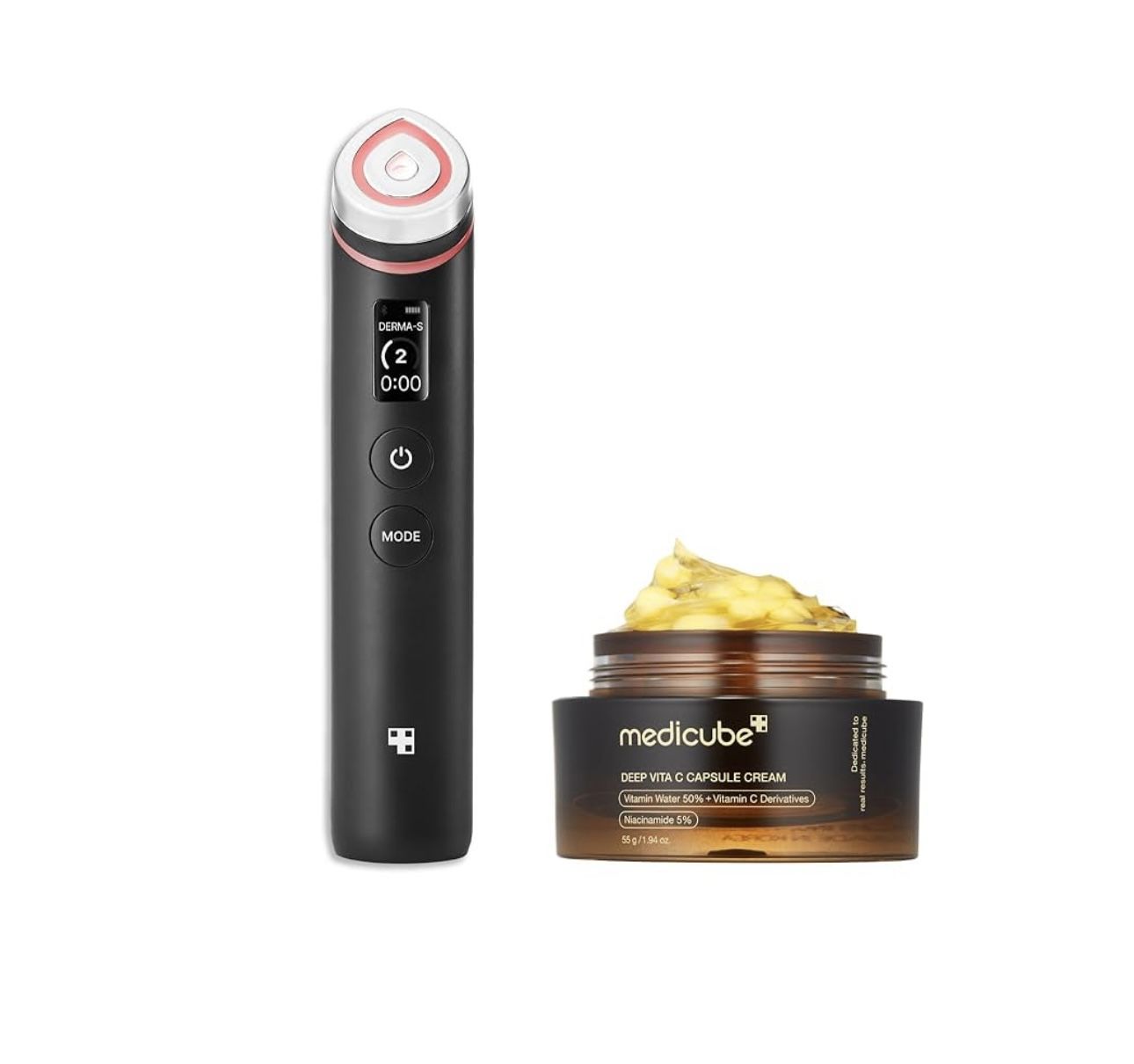 medicube K-Viral Duo for Uneven Skin Tone: Age-R Booster Pro | 6-in-1 Real Glass Glow Device and Deep Vitamin C Golden Capsule Face Moisturizer