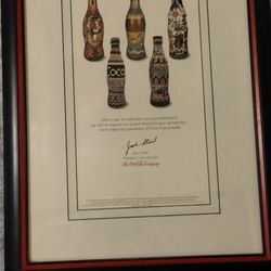 RARE Coca-Cola 1996 Olympic lithograph of bottles from around the world. 7x13