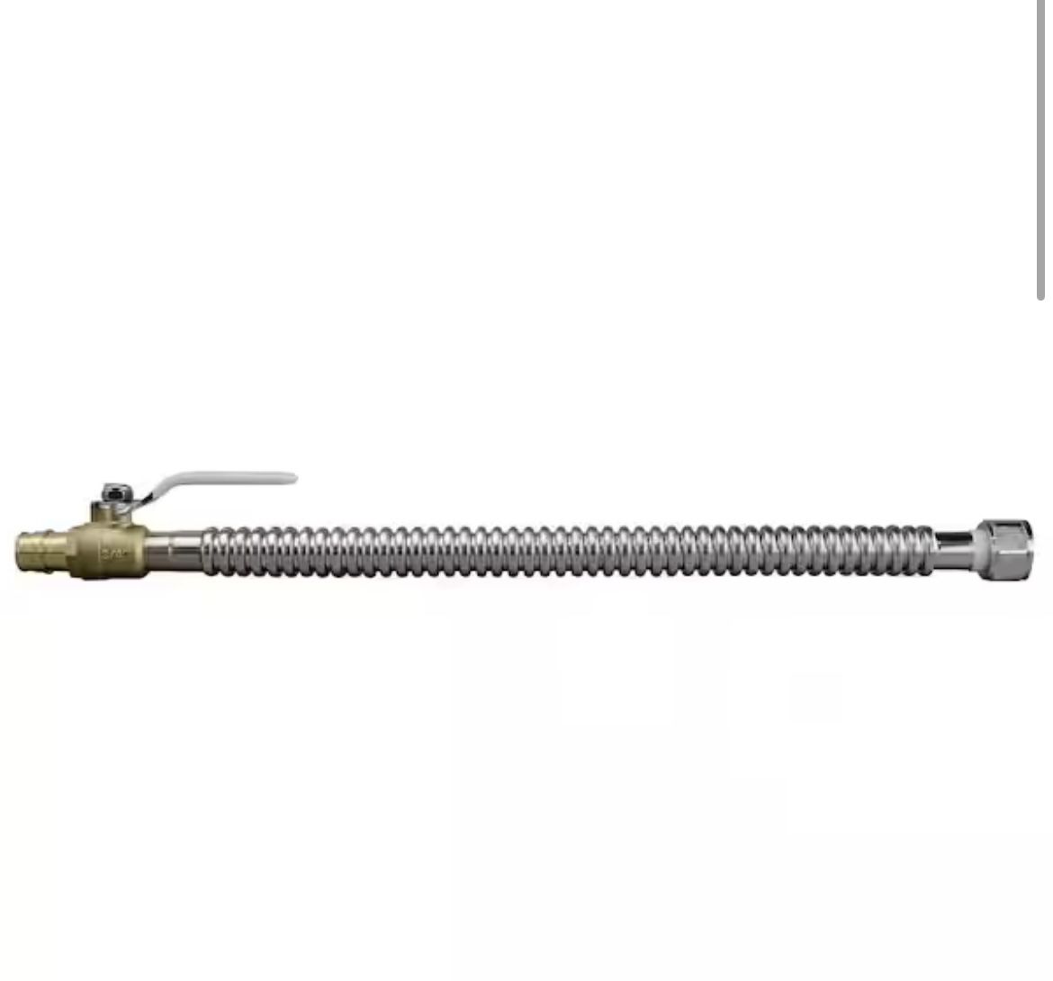 Apollo 3/4 in. x 3/4 in. Brass PEX-A Barb x FNPT x 18 in. Corrugated Stainless Steel Water Heater Connector with Ball Valve @D4-12