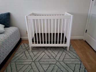 Babyletto Mini Crib Convertible M12998 White Washed Natural Like New With Mattress