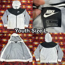 Nike Windbreaker Jacket Youth Large Full Zip Hoodie 850443-102 Black White Gray