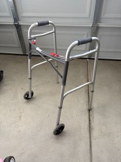 Drive Folding Walker with Wheels — Dual Release, Adjustable Height