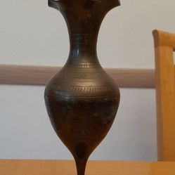 Vintage brass vase, intricate engravings. India