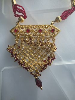 Gold Plated White Kundol And Ruby Stone Necklace Only 