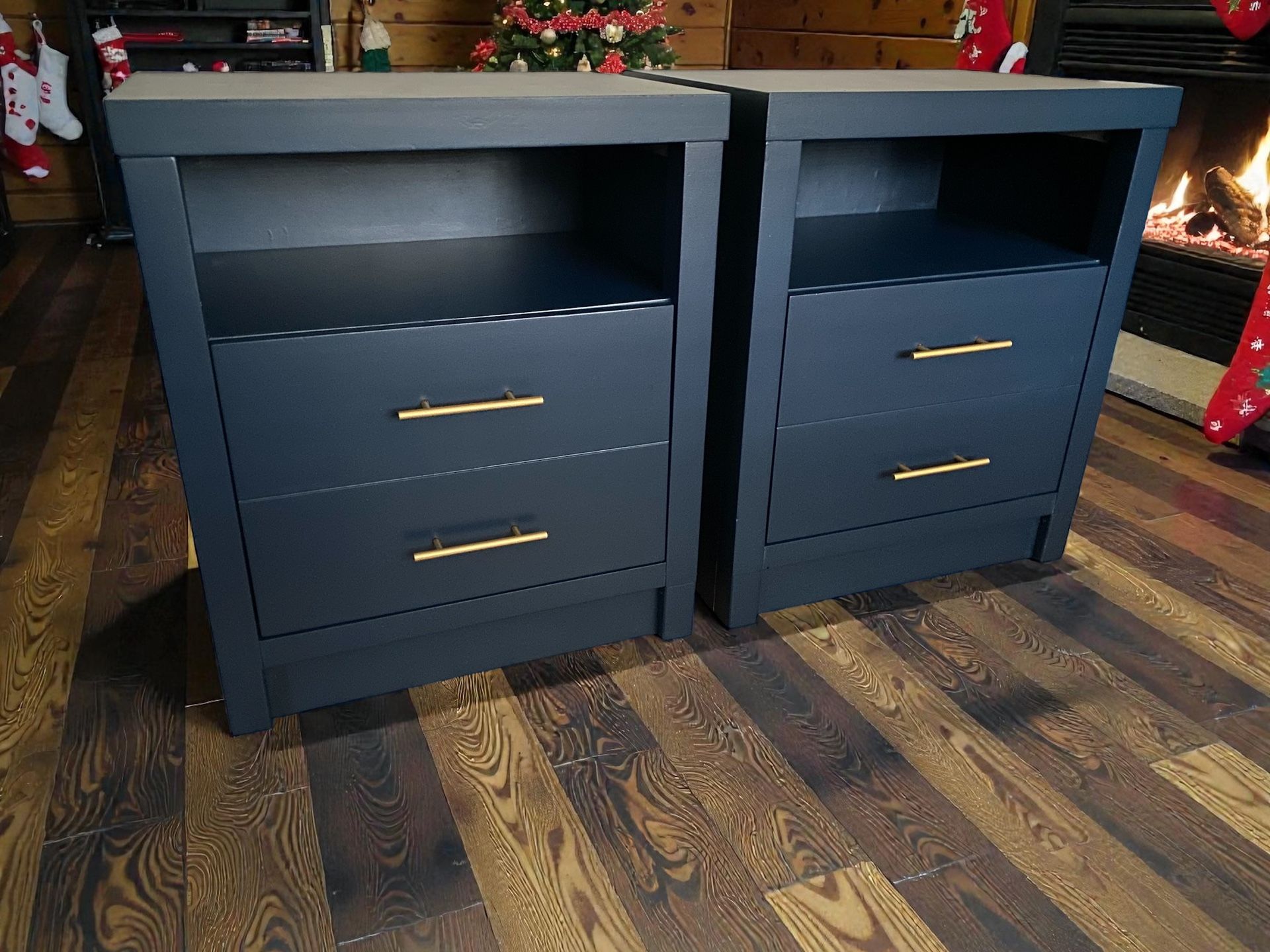 Large Bedroom Nightstands End Table Solid Wood Navy Satin New