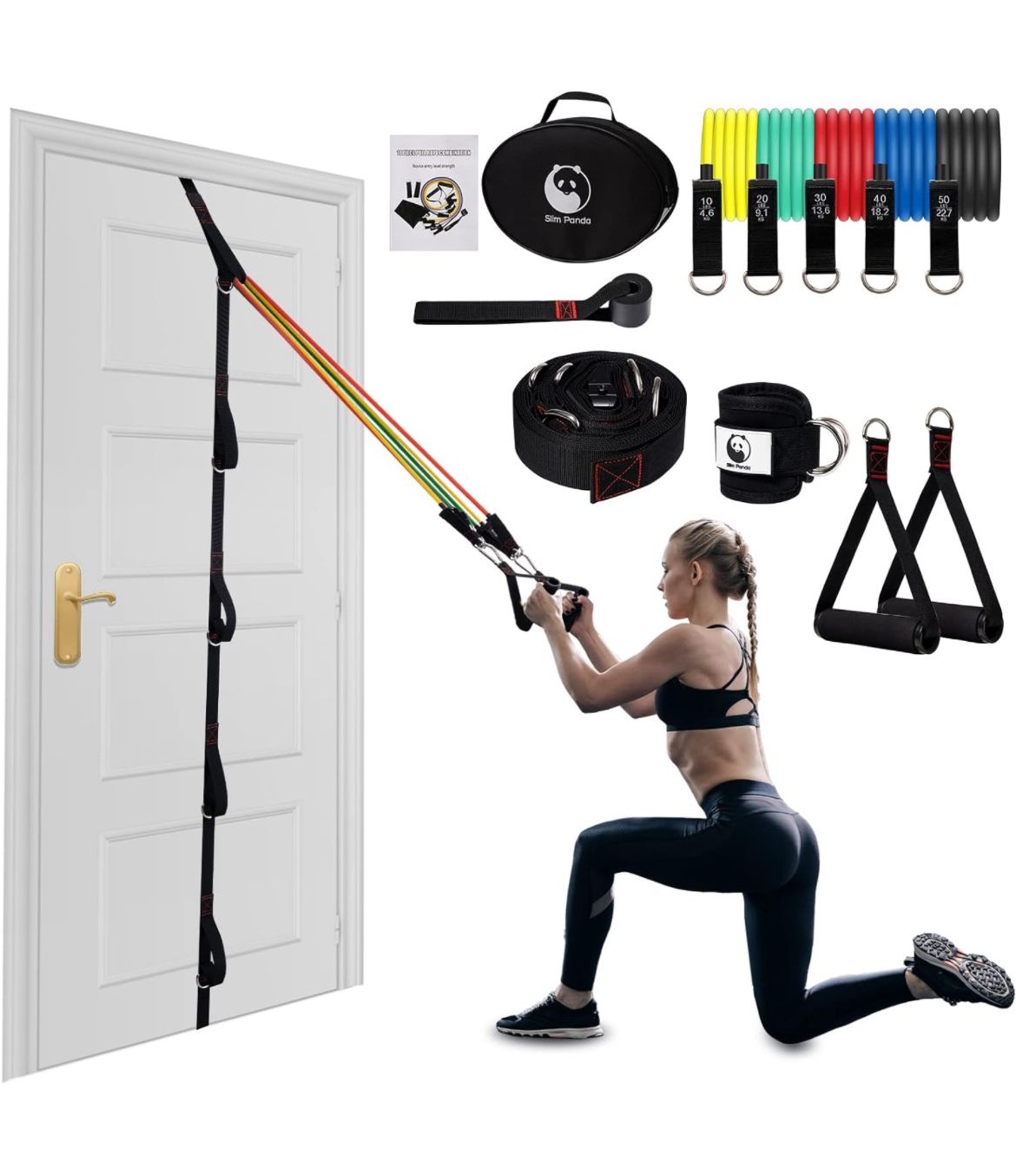 Slim Panda Door Anchor Strap for Resistance Bands, Portable Gym Attachment for Home Fitness, Multi Point Anchor Exercise Equipment, Door Anchor Resist