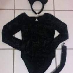 Halloween costume black leotard, ears headband and tail set size girls m/l 10-12